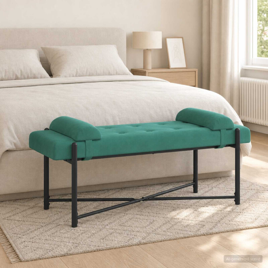 vidaXL Knop-gestept Bankje met Kussens Turquoise 110 x 40 x 46 cm afbeelding 1