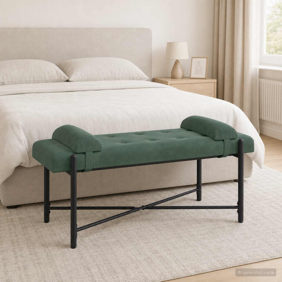 vidaXL Knop-gestept Bankje met Kussens Zeegroen 110 x 40 x 46 cm vidaXL Knop-gestept Bankje met Kussens Zeegroen 110 x 40 x 46 cm afbeelding 1