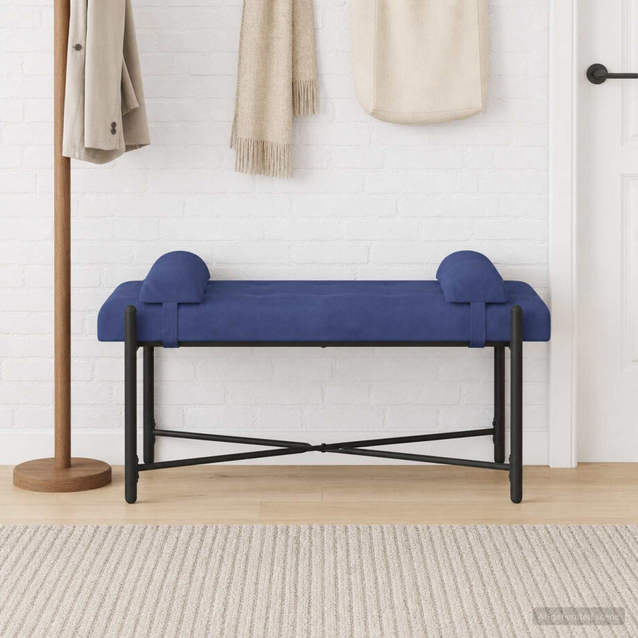 vidaXL Knop-gestept Bankje met Kussens Politieblauw 110 x 40 x 46 cm afbeelding 1