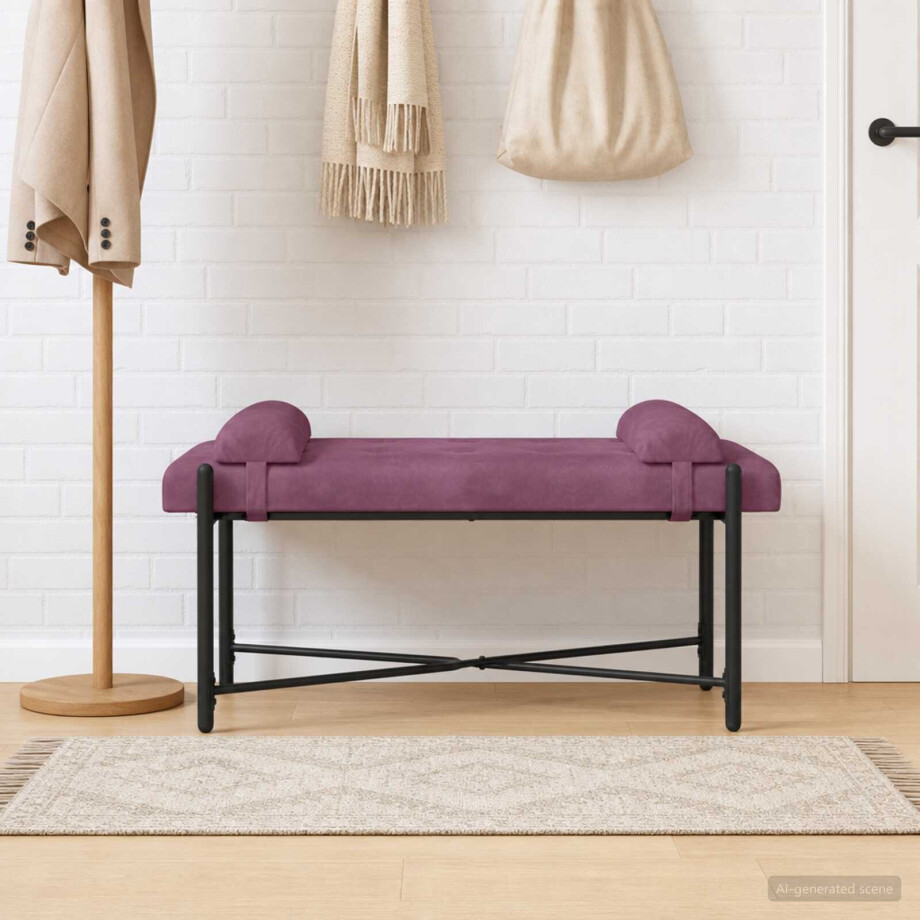 vidaXL Knop-gestept Bankje met Kussens Paars 110 x 40 x 46 cm fluweel afbeelding 1