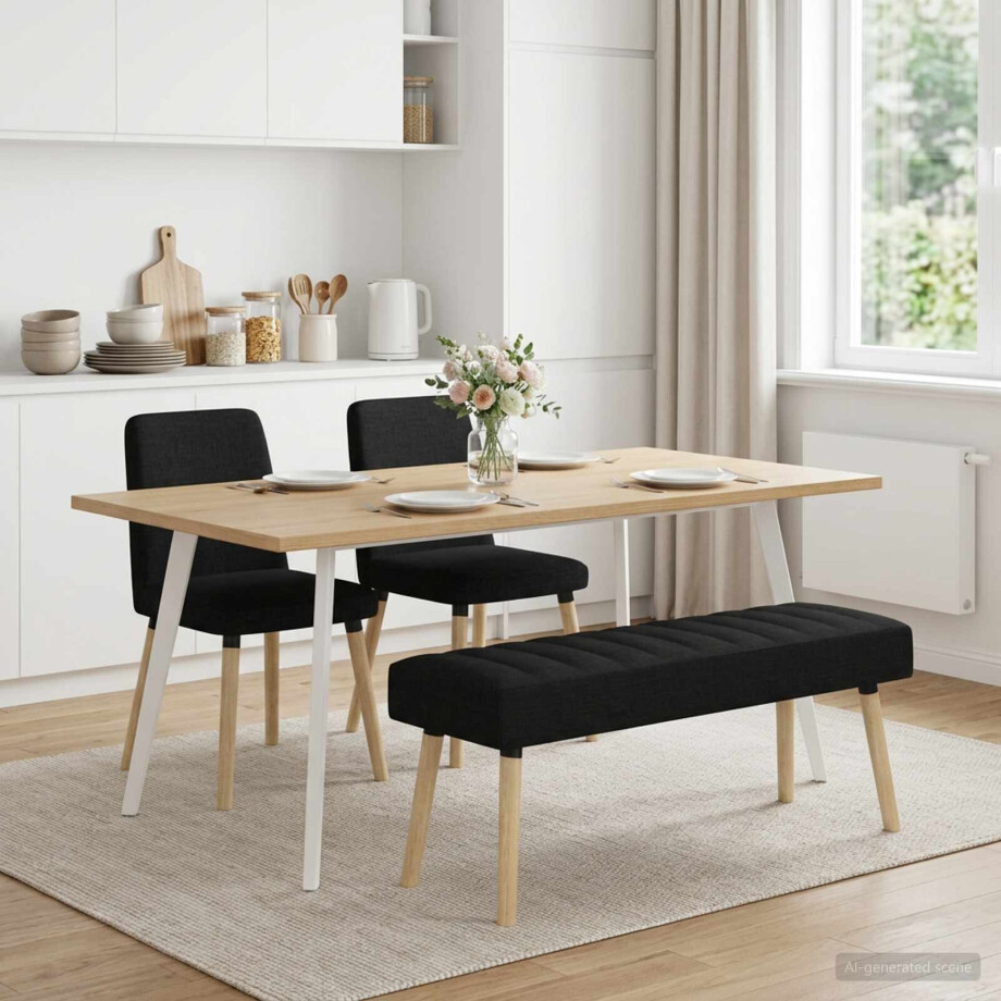 vidaXL Kanaal-geplooide bank Zwart 110 x 40 x 46 cm Stof vidaXL Kanaal-geplooide bank Zwart 110 x 40 x 46 cm Stof afbeelding 1