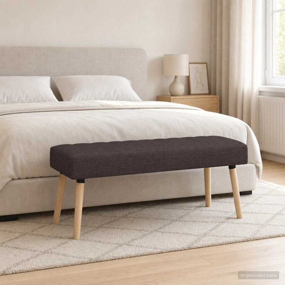 vidaXL Kanaal-geplooide bank Donkerbruin 110 x 40 x 46 cm Stof afbeelding 1