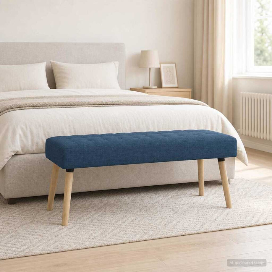 vidaXL Kanaal-geplooide bank Blauw 110 x 40 x 46 cm Stof afbeelding 1