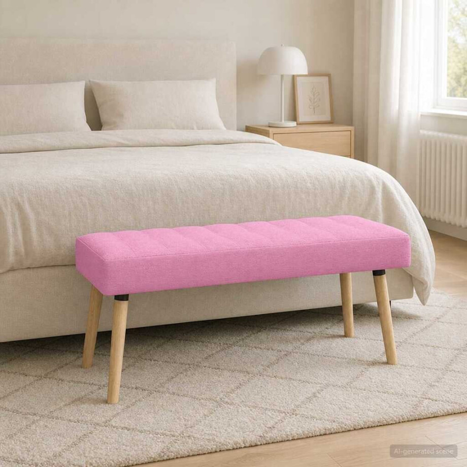 vidaXL Kanaal-geplooide bank Roze 110 x 40 x 46 cm Stof vidaXL Kanaal-geplooide bank Roze 110 x 40 x 46 cm Stof afbeelding 1