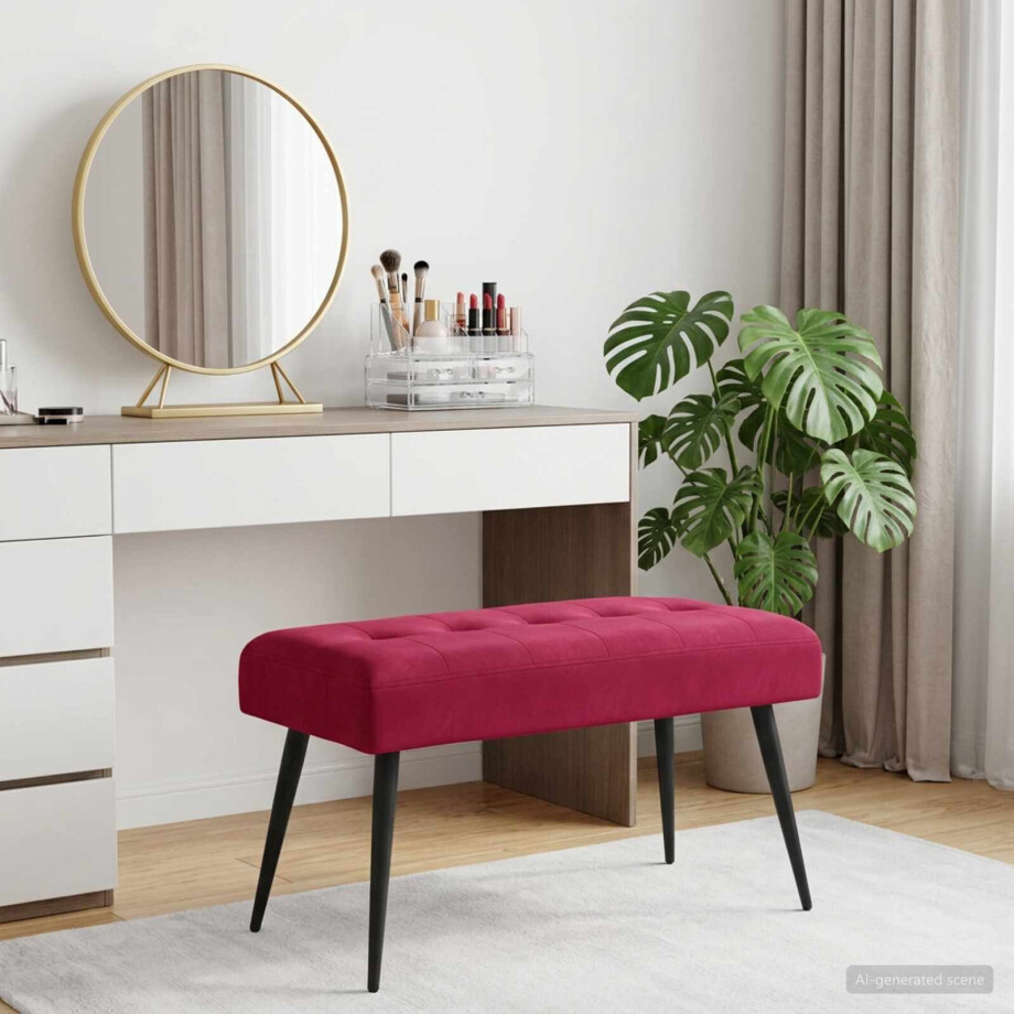 vidaXL Bank met knoopverstelling Wijnrood 80 x 40 x 46 cm fluweel afbeelding 1