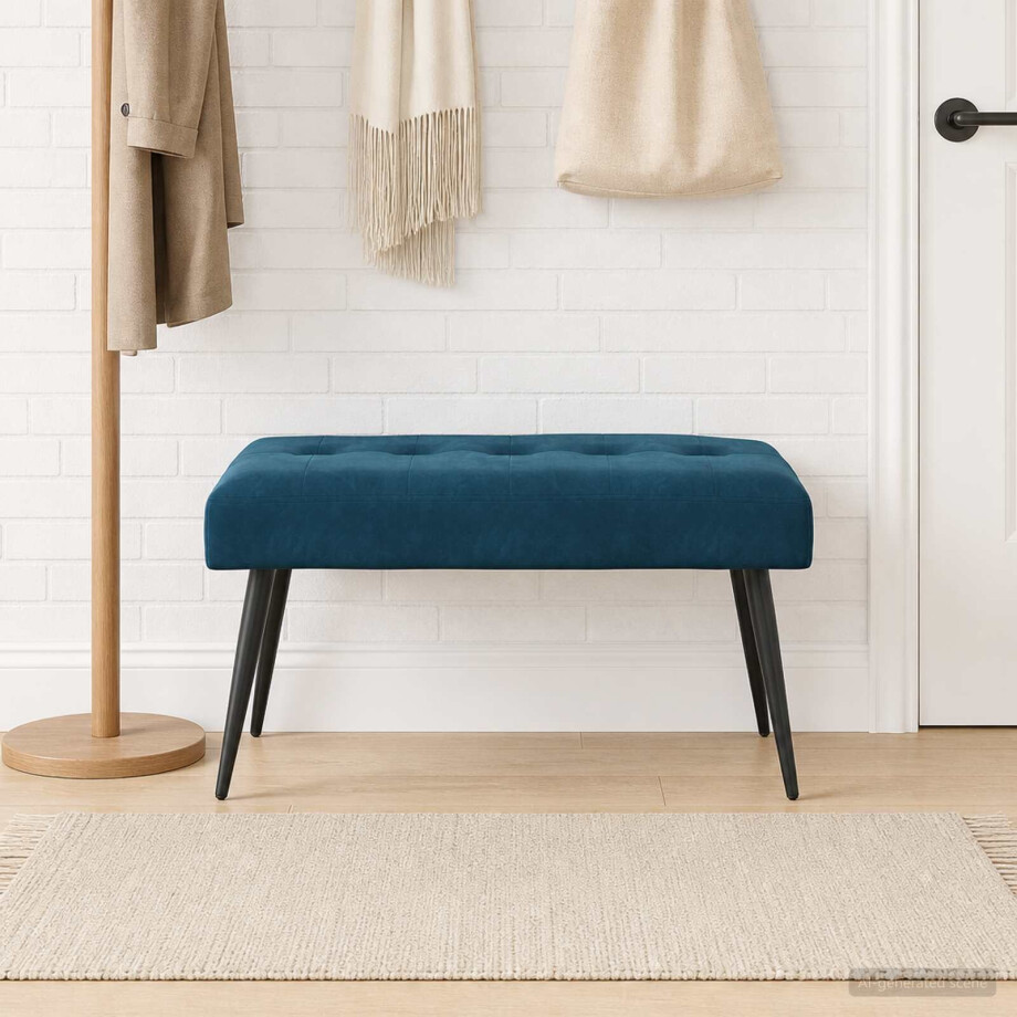 vidaXL Bank met knoopverstelling Blauw 80 x 40 x 46 cm fluweel afbeelding 1