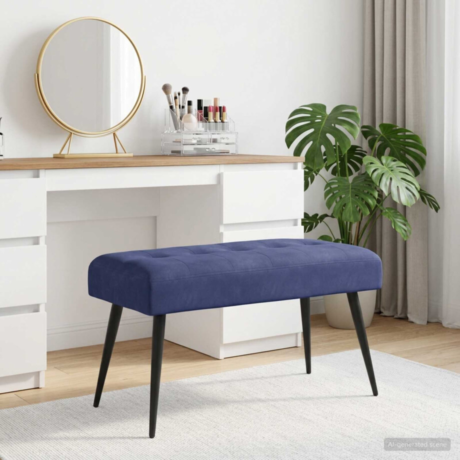 vidaXL Bank met knoopverstelling Politieblauw 80 x 40 x 46 cm fluweel afbeelding 1