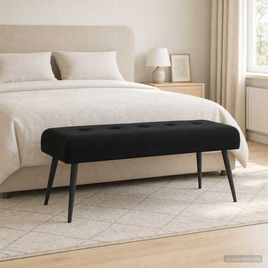 vidaXL Bank met knoopverstelling Zwart 110 x 40 x 46 cm fluweel vidaXL Bank met knoopverstelling Zwart 110 x 40 x 46 cm fluweel afbeelding 1