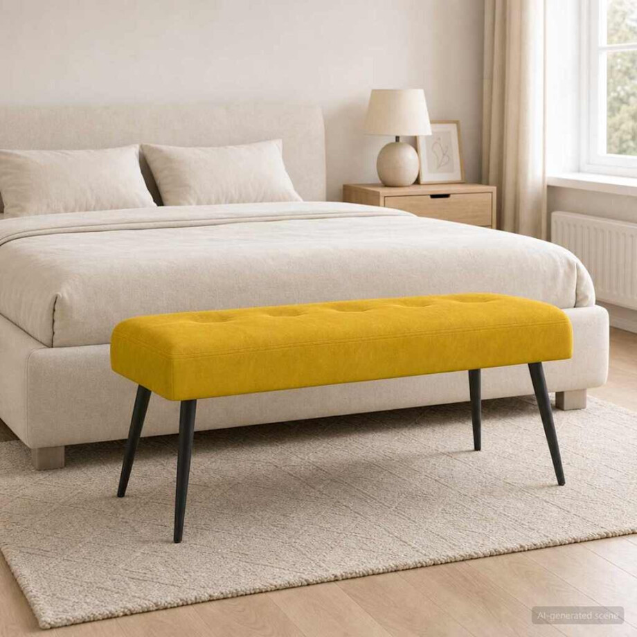 vidaXL Bank met knoopverstelling Geel 110 x 40 x 46 cm fluweel afbeelding 1