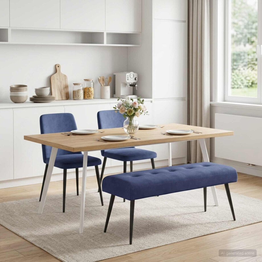 vidaXL Bank met knoopverstelling Politieblauw 110 x 40 x 46 cm fluweel vidaXL Bank met knoopverstelling Politieblauw 110 x 40 x 46 cm fluweel afbeelding 1