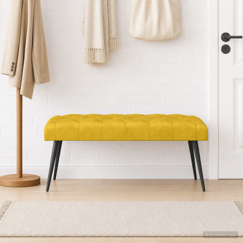 vidaXL Bank met knoopverstelling Geel 110 x 40 x 46 cm Fluweel vidaXL Bank met knoopverstelling Geel 110 x 40 x 46 cm Fluweel afbeelding 1