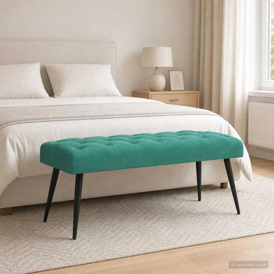 vidaXL Bank met knoopverstelling Turquoise 110 x 40 x 46 cm Fluweel afbeelding 1
