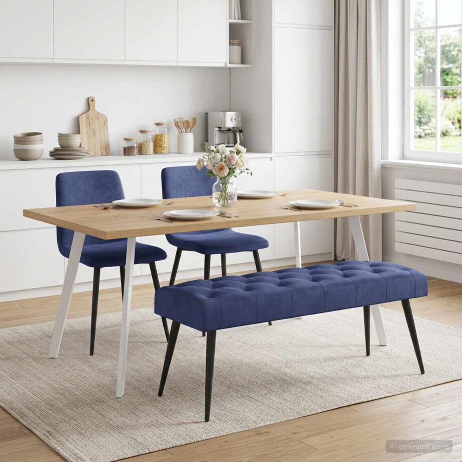 vidaXL Bank met knoopverstelling Politieblauw 110 x 40 x 46 cm Fluweel vidaXL Bank met knoopverstelling Politieblauw 110 x 40 x 46 cm Fluweel afbeelding 1