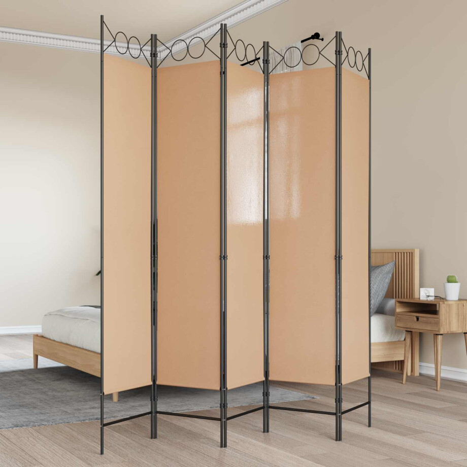 vidaXL 5-Panel Room Divider Beige 200 x 200 cm Stof vidaXL 5-Panel Room Divider Beige 200 x 200 cm Stof afbeelding 1