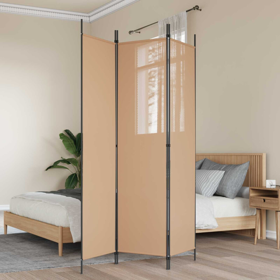 vidaXL 3-Panel Room Divider Beige 150 x 200 cm Stof afbeelding 1