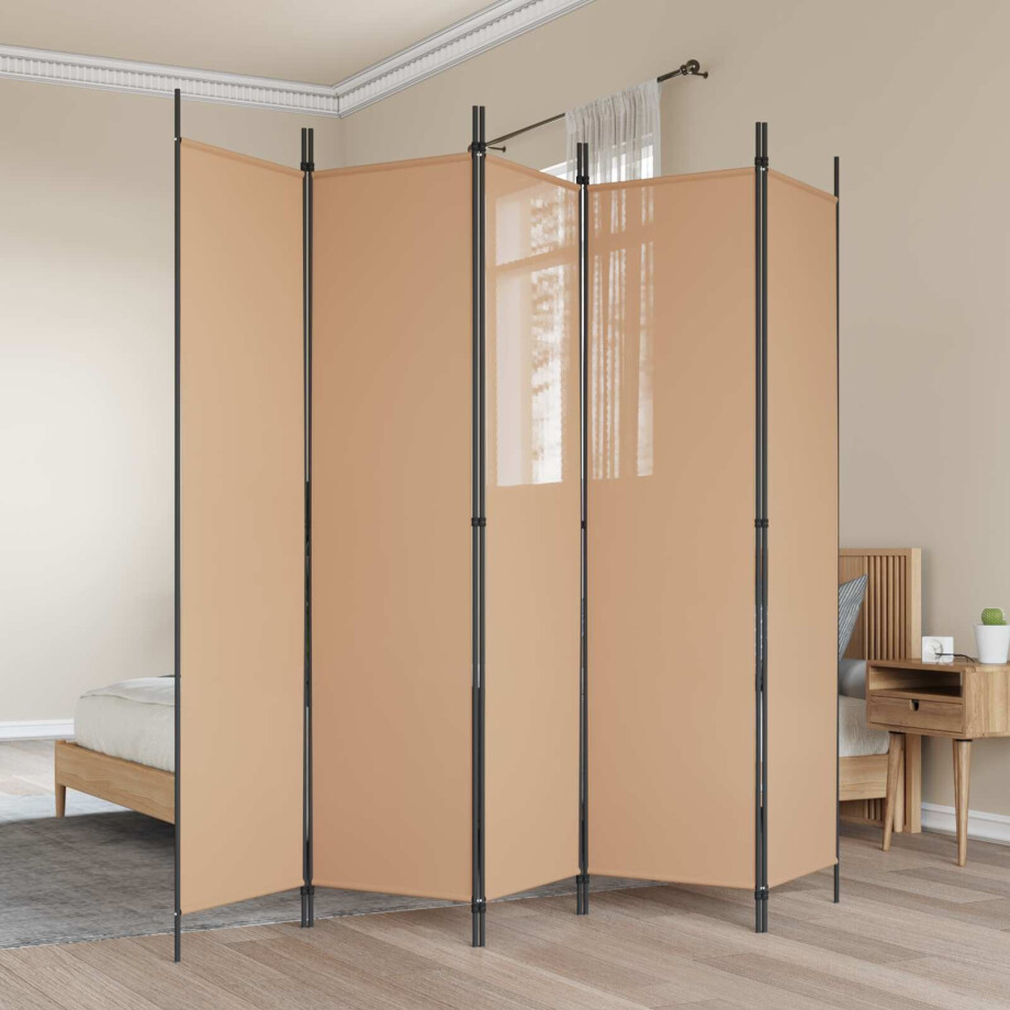 vidaXL 5-Panel Room Divider Beige 250 x 200 cm Stof vidaXL 5-Panel Room Divider Beige 250 x 200 cm Stof afbeelding 1