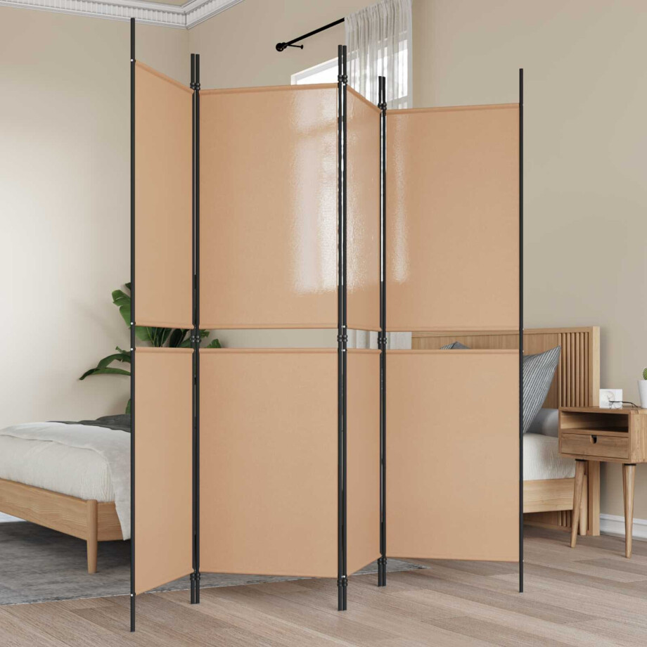 vidaXL 4-Panel Room Divider Beige 200 x 180 cm Stof vidaXL 4-Panel Room Divider Beige 200 x 180 cm Stof afbeelding 1