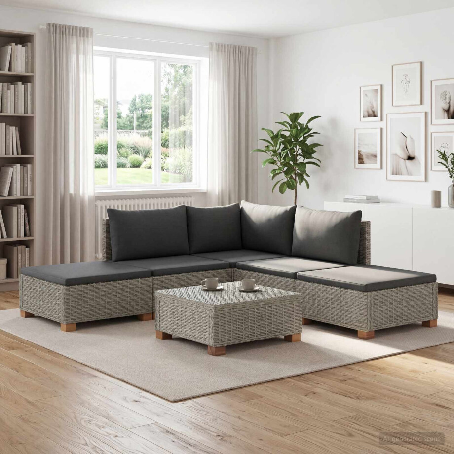 vidaXL 6 st Rieten Loungeset met Kussens GENDT Natuurlijk rattan vidaXL 6 st Rieten Loungeset met Kussens GENDT Natuurlijk rattan afbeelding 1