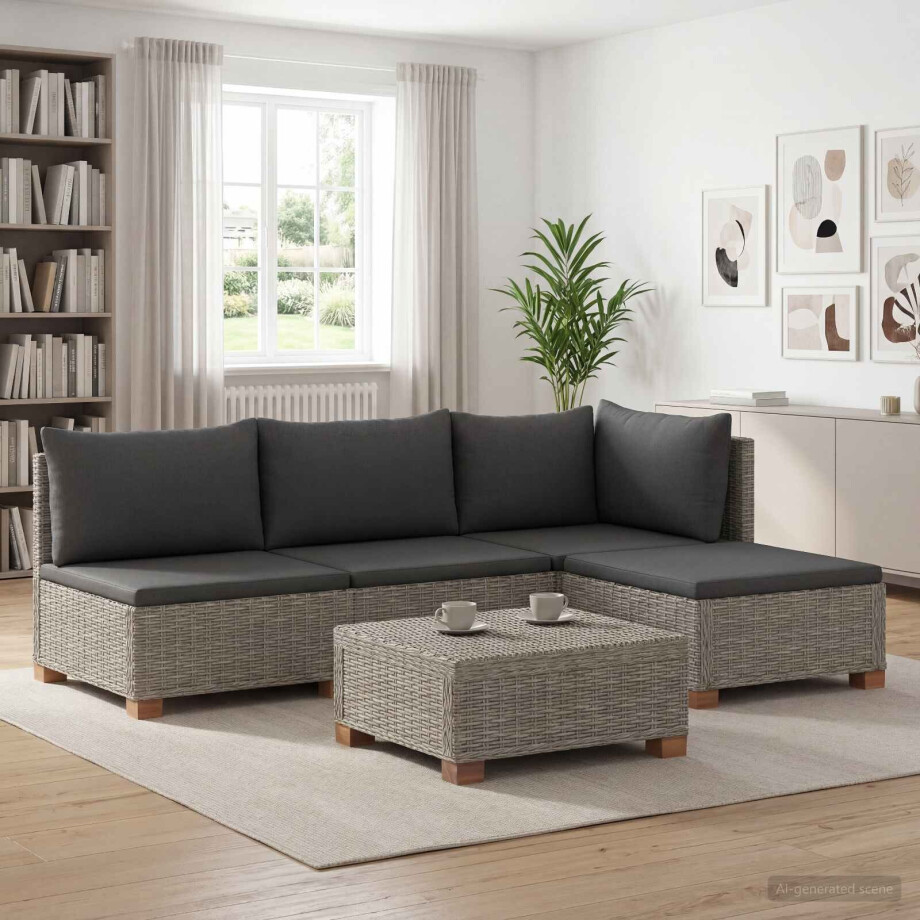 vidaXL 5 st Rieten Loungeset met Kussens GENDT Natuurlijk rattan vidaXL 5 st Rieten Loungeset met Kussens GENDT Natuurlijk rattan afbeelding 1