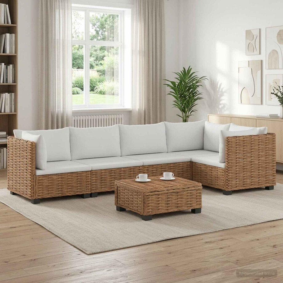 vidaXL 6 st Rieten Loungeset met Kussens GENDT Natuurlijk rattan vidaXL 6 st Rieten Loungeset met Kussens GENDT Natuurlijk rattan afbeelding 1