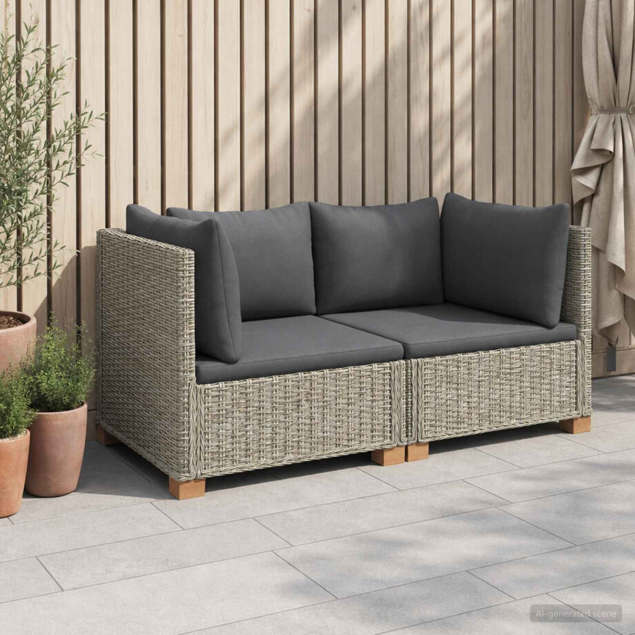 vidaXL 2 st Rieten Loungeset met Kussens GENDT Natuurlijk rattan vidaXL 2 st Rieten Loungeset met Kussens GENDT Natuurlijk rattan afbeelding 1