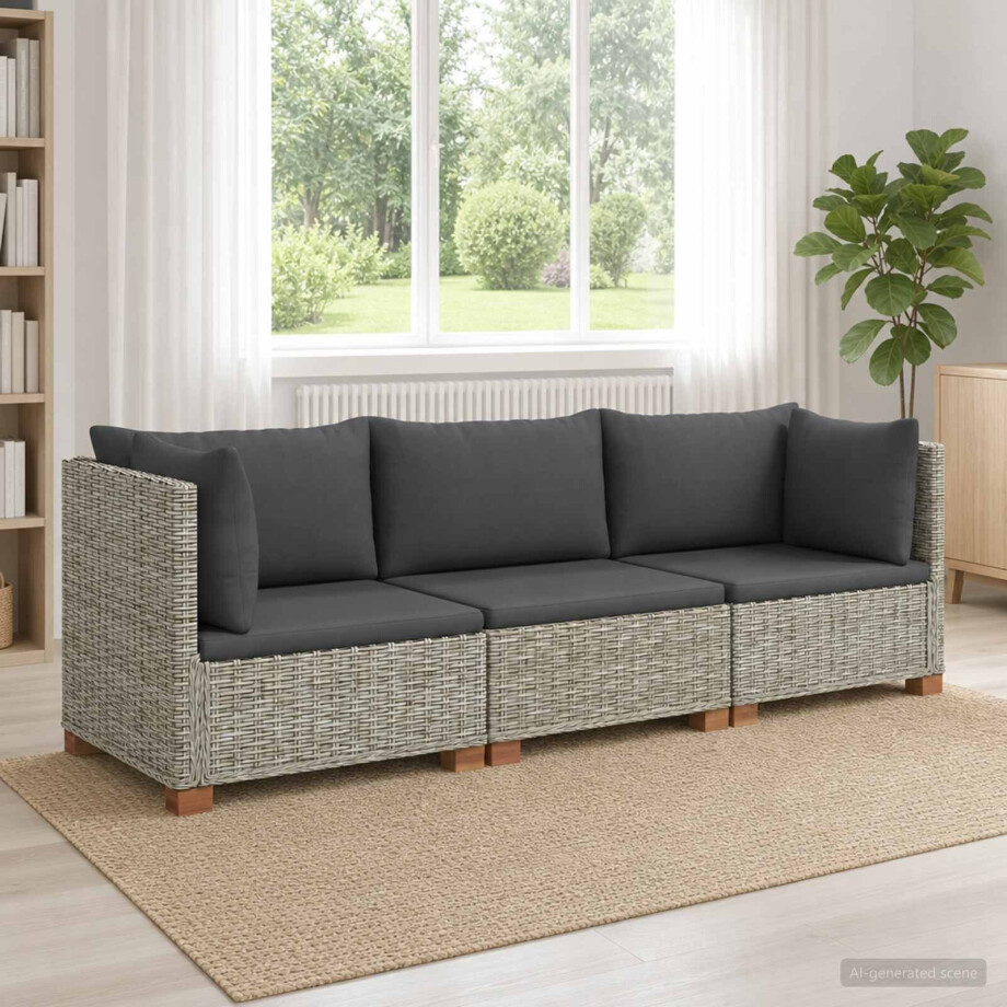 vidaXL 3 st Rieten Loungeset met Kussens GENDT Natuurlijk rattan vidaXL 3 st Rieten Loungeset met Kussens GENDT Natuurlijk rattan afbeelding 1