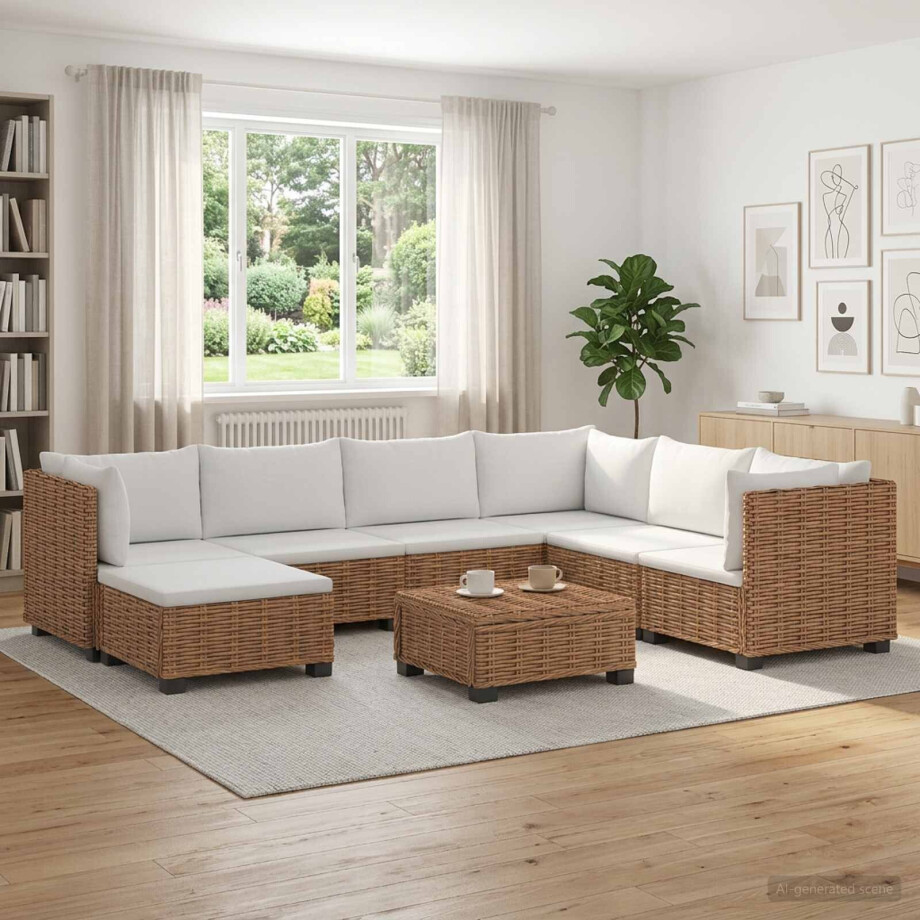 vidaXL 8 st Rieten Loungeset met Kussens GENDT Natuurlijk rattan vidaXL 8 st Rieten Loungeset met Kussens GENDT Natuurlijk rattan afbeelding 1