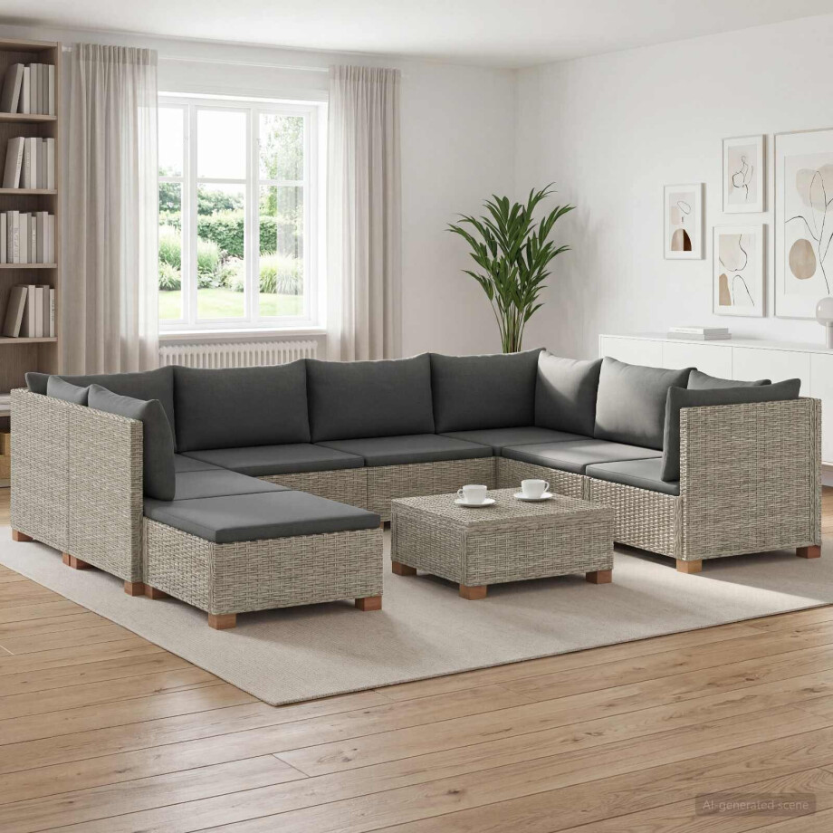 vidaXL 9 st Rieten Loungeset met Kussens GENDT Natuurlijk rattan vidaXL 9 st Rieten Loungeset met Kussens GENDT Natuurlijk rattan afbeelding 1