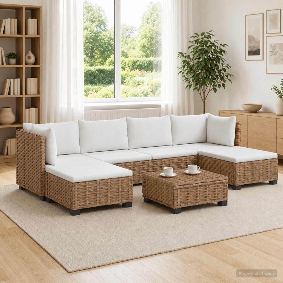 vidaXL 7 st Rieten Loungeset met Kussens GENDT Natuurlijk rattan vidaXL 7 st Rieten Loungeset met Kussens GENDT Natuurlijk rattan afbeelding 1
