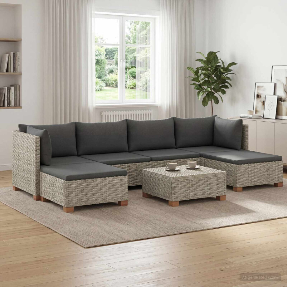 vidaXL 7 st Rieten Loungeset met Kussens GENDT Natuurlijk rattan vidaXL 7 st Rieten Loungeset met Kussens GENDT Natuurlijk rattan afbeelding 1