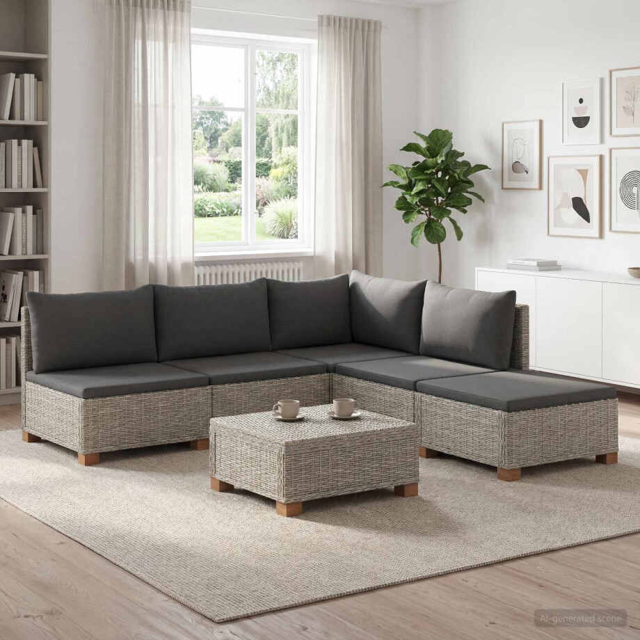 vidaXL 6 st Rieten Loungeset met Kussens GENDT Natuurlijk rattan vidaXL 6 st Rieten Loungeset met Kussens GENDT Natuurlijk rattan afbeelding 1