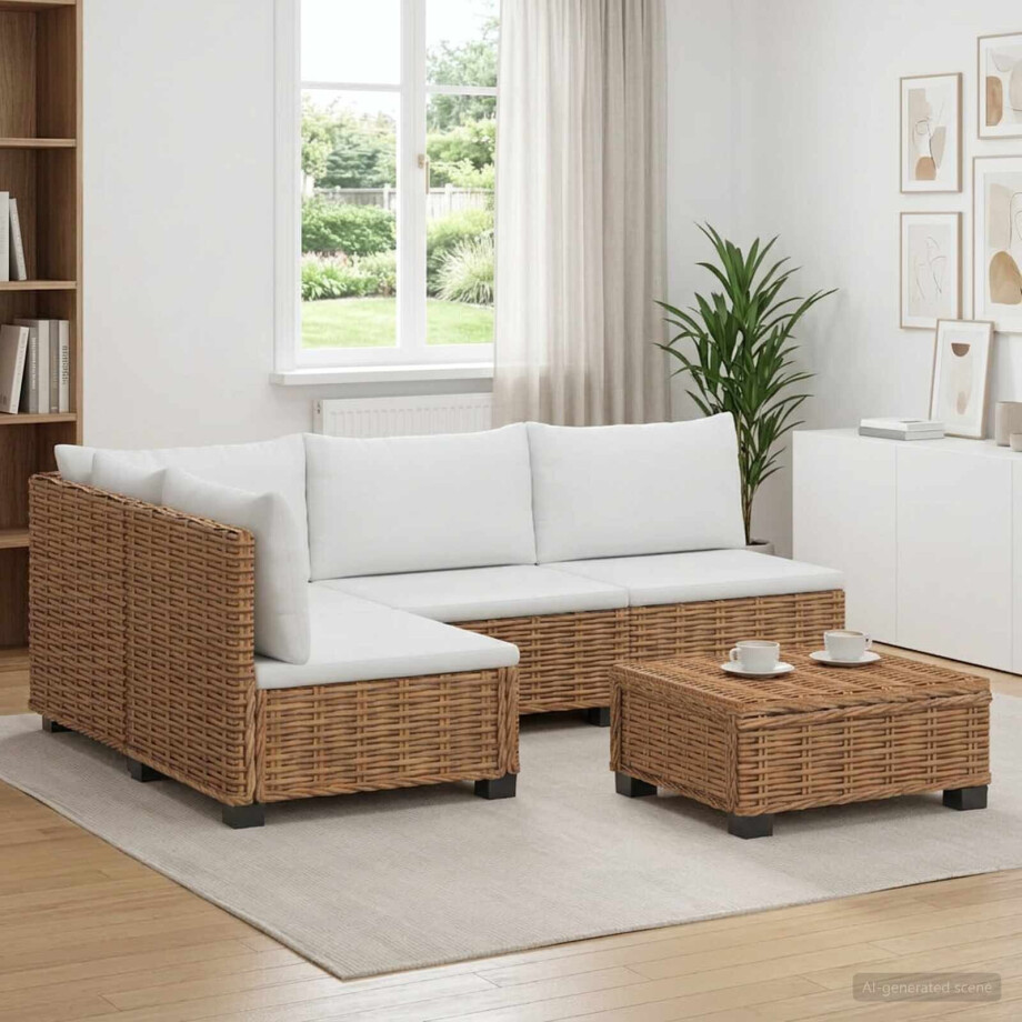 vidaXL 5 st Rieten Loungeset met Kussens GENDT Natuurlijk rattan vidaXL 5 st Rieten Loungeset met Kussens GENDT Natuurlijk rattan afbeelding 1