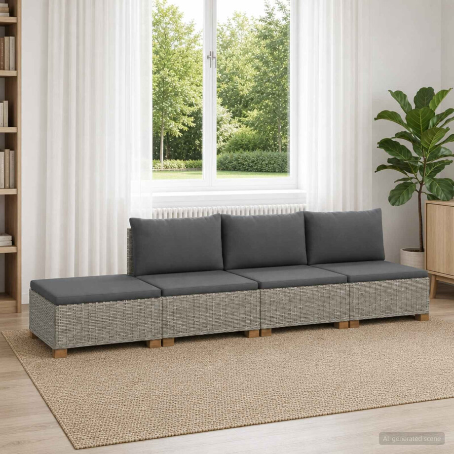vidaXL 4 st Rieten Loungeset met Kussens GENDT Natuurlijk rattan afbeelding 1