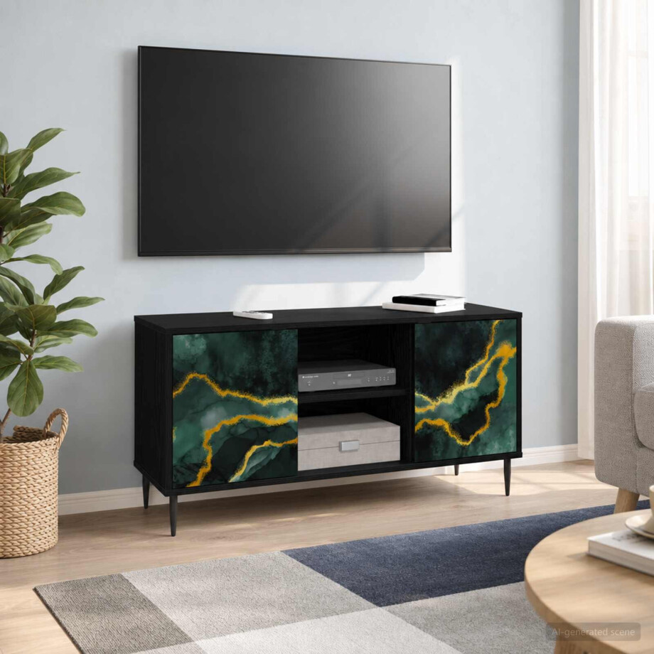 vidaXL Tv-meubel WIJHE 102 x 33 x 51 cm Zwart eiken Bewerkt hout afbeelding 1