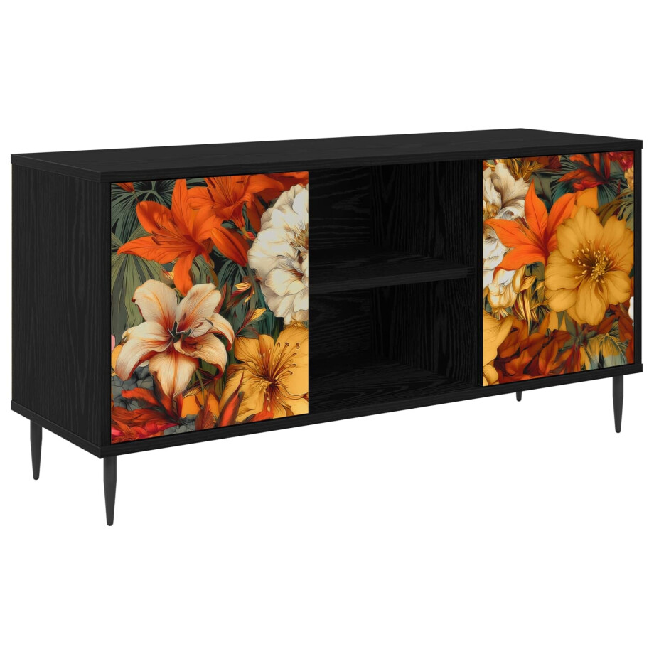 vidaXL Tv-meubel GENNEP 102 x 33 x 51 cm Zwart eiken Bewerkt hout vidaXL Tv-meubel GENNEP 102 x 33 x 51 cm Zwart eiken Bewerkt hout afbeelding 1