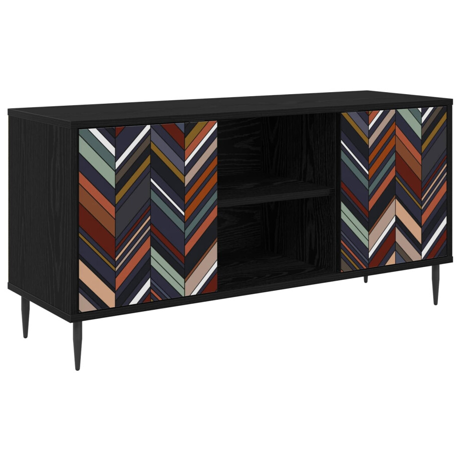 vidaXL Tv-meubel OMMEN 102 x 33 x 51 cm Zwart eiken Bewerkt hout vidaXL Tv-meubel OMMEN 102 x 33 x 51 cm Zwart eiken Bewerkt hout afbeelding 1
