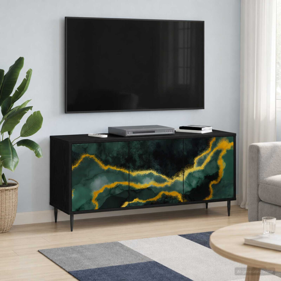 vidaXL Tv-meubel WIJHE 102 x 33 x 51 cm Zwart eiken Bewerkt hout afbeelding 1