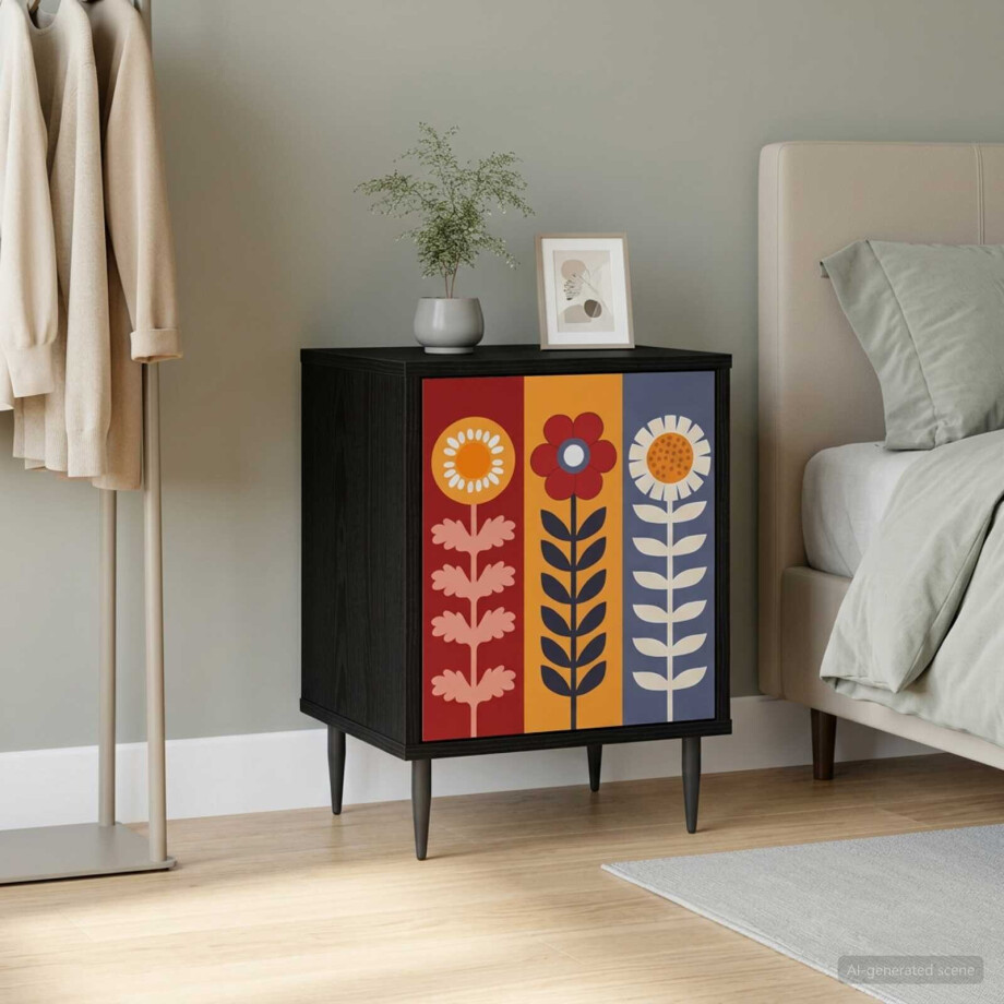 vidaXL Nachtkastje ESSEN Zwart eiken 36 x 33 x 51 cm Bewerkt hout vidaXL Nachtkastje ESSEN Zwart eiken 36 x 33 x 51 cm Bewerkt hout afbeelding 1