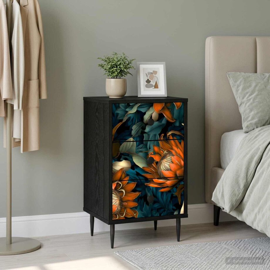 vidaXL Nachtkastje LOCHEM Zwart eiken 36 x 33 x 61 cm Bewerkt hout afbeelding 1