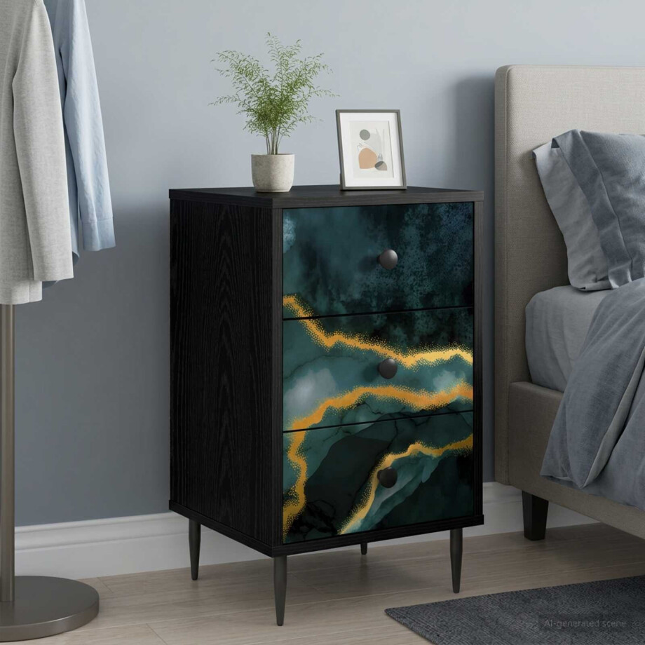 vidaXL Nachtkastje WIJHE 2 st Zwart eiken 36 x 33 x 61 cm Bewerkt hout afbeelding 1