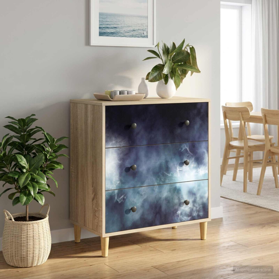 vidaXL Ladekast RAALTE Blauwe marmerprint 66 x 36,5 x 75 cm Sonoma afbeelding 1