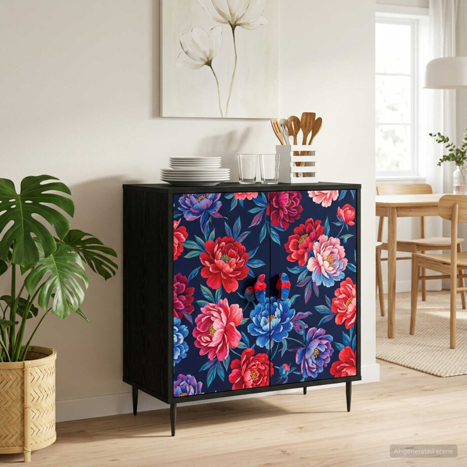vidaXL Ladekast HEESCH Kleurblokprint 66 x 36,5 x 76 cm Bewerkt hout afbeelding 1