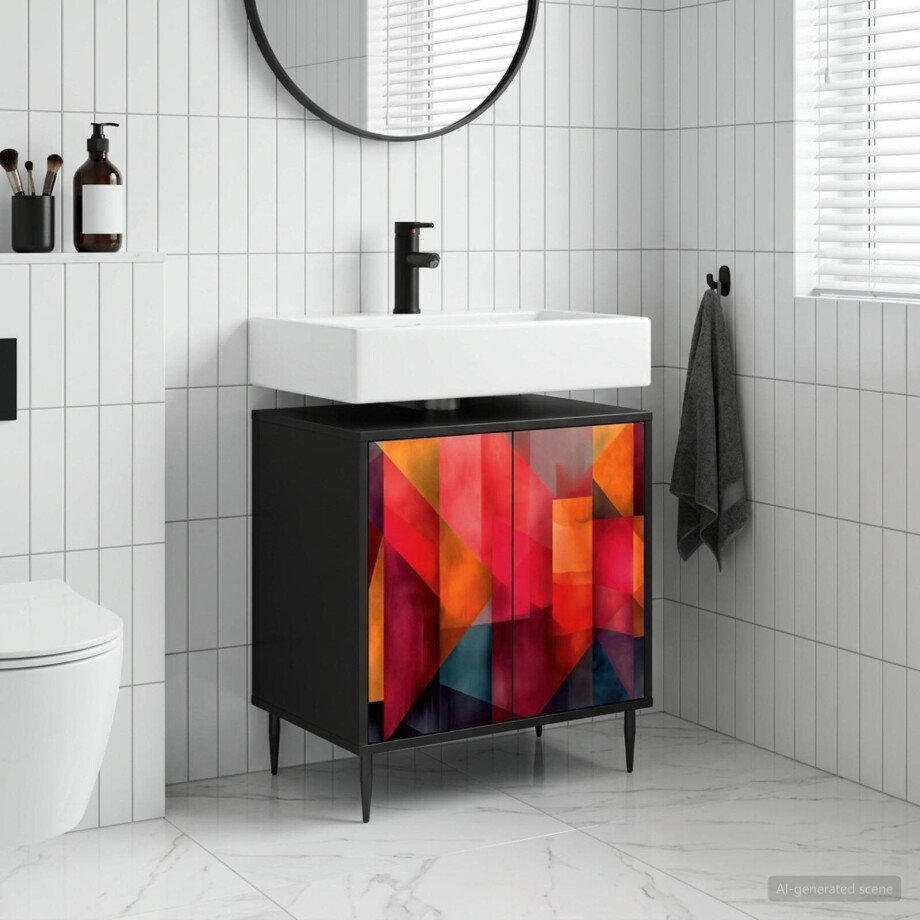 vidaXL Badkamerkast HEESCH Zwart eiken 60 x 40 x 61 cm Bewerkt hout afbeelding 1