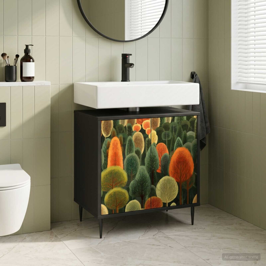 vidaXL Badkamerkast ZAANDAM Zwart eiken 60 x 40 x 61 cm Bewerkt hout afbeelding 1