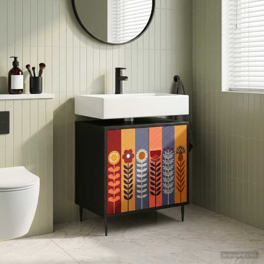 vidaXL Badkamerkast ESSEN Zwart eiken 60 x 40 x 61 cm Bewerkt hout afbeelding 1