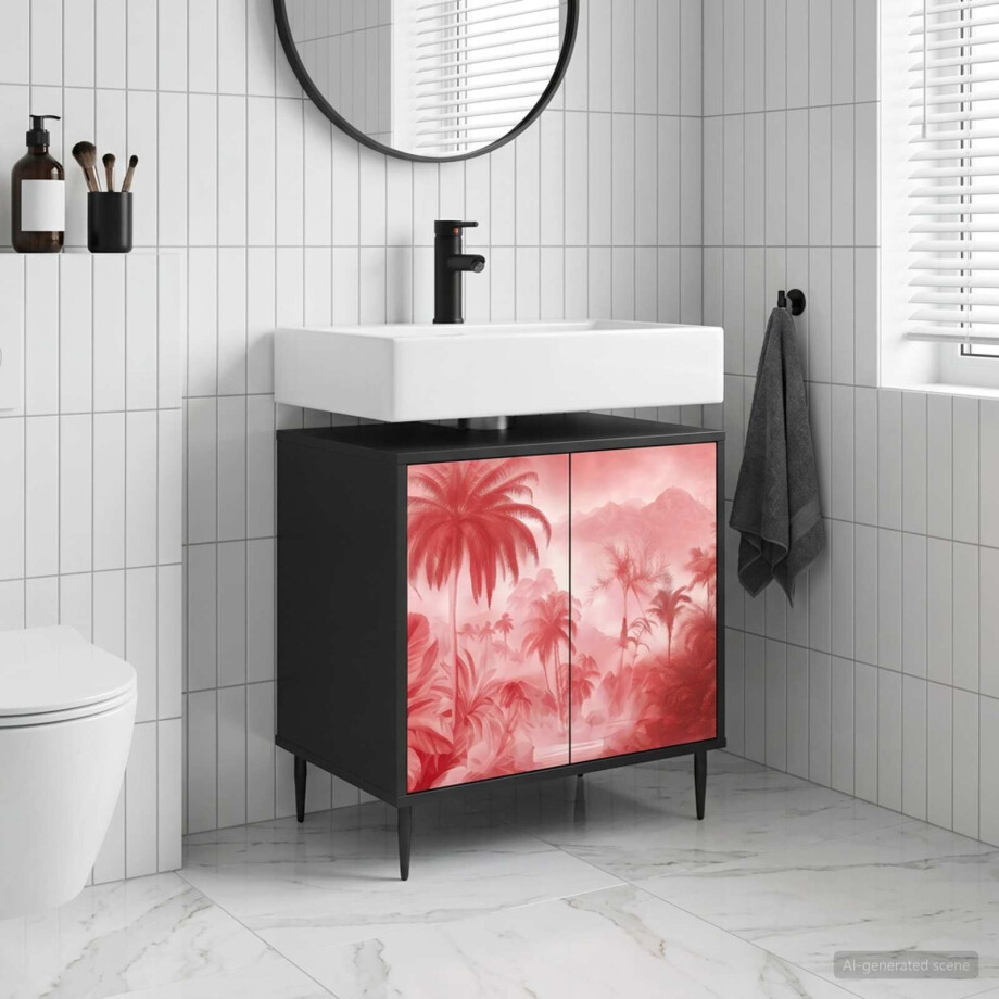 vidaXL Badkamerkast AACHEN Zwart eiken 60 x 40 x 61 cm Bewerkt hout afbeelding 1