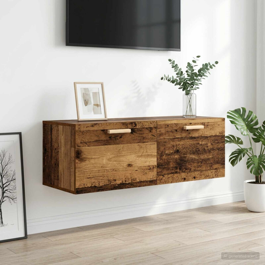 vidaXL Wandkast Oud hout 100 x 36,5 x 35 cm Bewerkt hout afbeelding 1