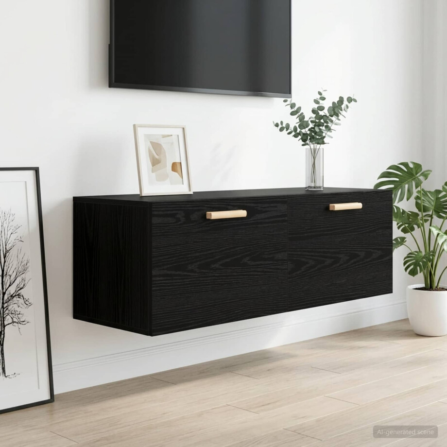 vidaXL Wandkast Zwart eiken 100 x 36,5 x 35 cm Bewerkt hout vidaXL Wandkast Zwart eiken 100 x 36,5 x 35 cm Bewerkt hout afbeelding 1