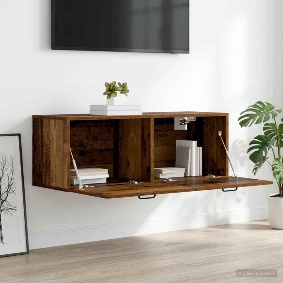 vidaXL Wandkast Oud hout 100 x 36,5 x 35 cm Bewerkt hout afbeelding 1