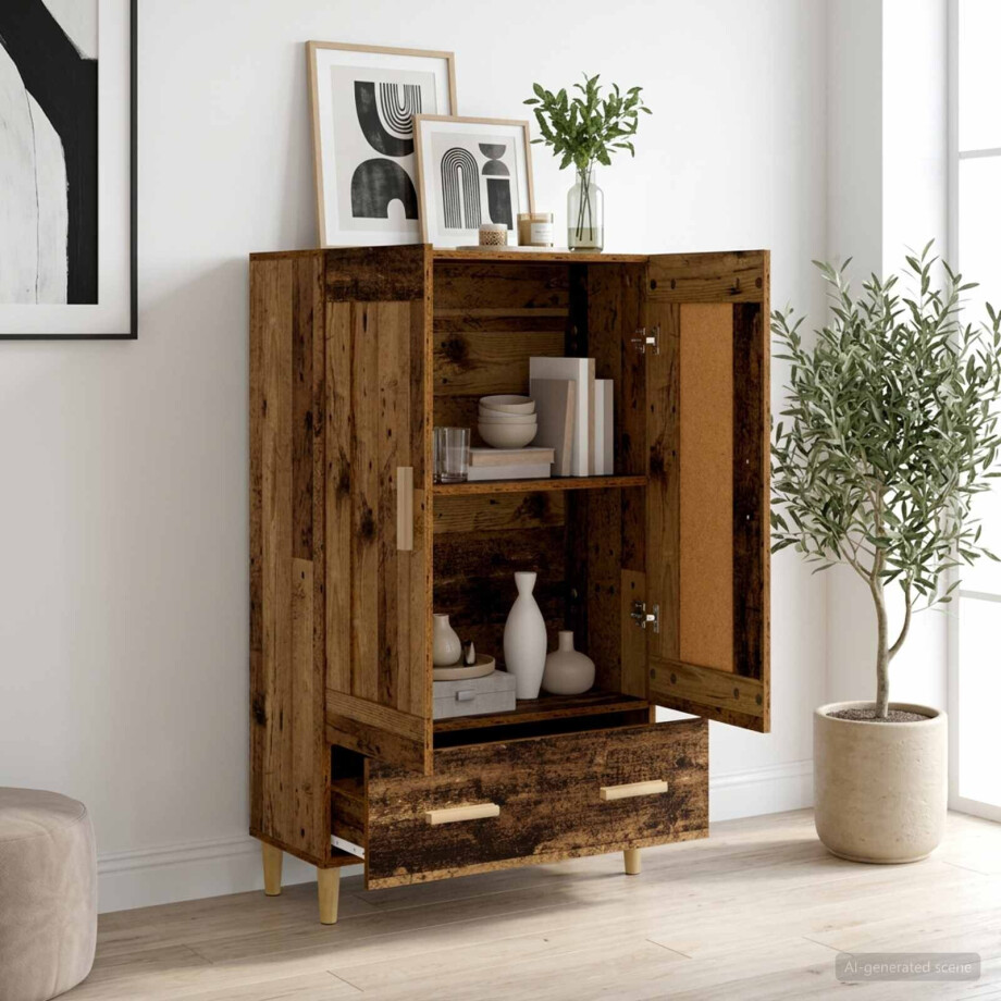 vidaXL Hoge kast Oud hout 70 x 31 x 115 cm Bewerkt hout afbeelding 1